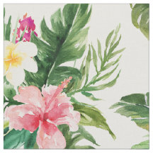 Tecido de Padrão de Flores Tropicais de Aquarela