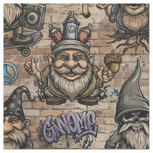 Tecido de Padrão de Gnomos de Grafite Urbana