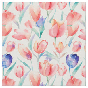 Tecido de Padrão de Tulipas de Aquarela