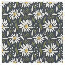 Tecido de Padrão Floral Azul-Margarida Branco