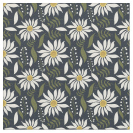 Tecido de Padrão Floral Azul-Margarida Branco