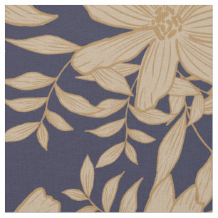 Tecido de padrão floral azul-Marinho e bege-bege