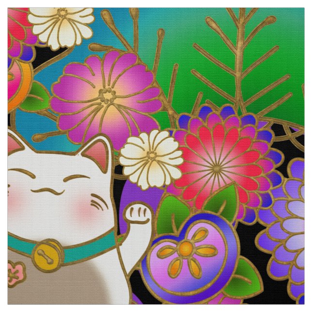 Tecido de padrão japonês com gato sortudo (Modelo)