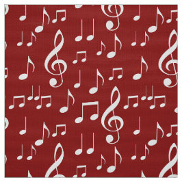 Tecido de padrões de notas de música branca vermel