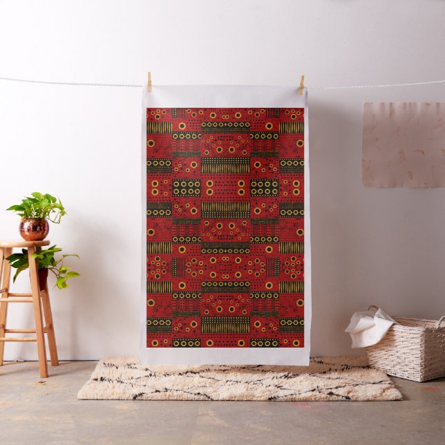 Tecido de Patchwork Tribal Africano Vermelho Sol N (In Situ)