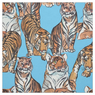 Tecido de Tigres de Aquarela Pintados À Mão