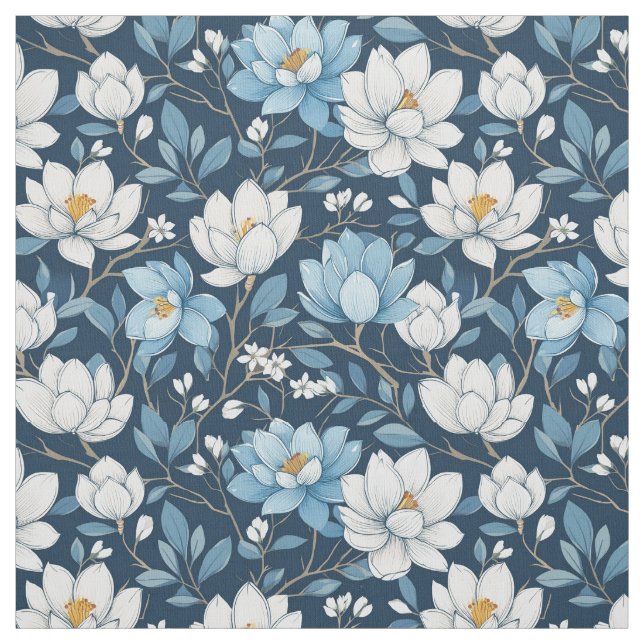 Tecido de Tulipas Azuis e Brancas (Modelo)