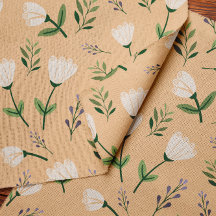 Tecido de Vanilla com Flores Brancas Macias