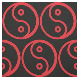 Tecido de Yin Yang - preto, vermelho