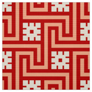Tecido Deco Greek Key, Coral Laranja e Bege