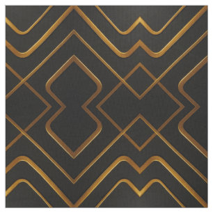 Tecido Deco Opulento Grade Líquido Dourado Preto Monocrom
