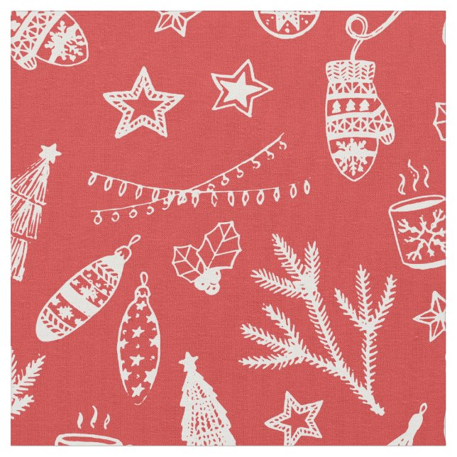Tecido Decorações de Natal Desenhadas à Mão Conjunto de F (Detalhe)