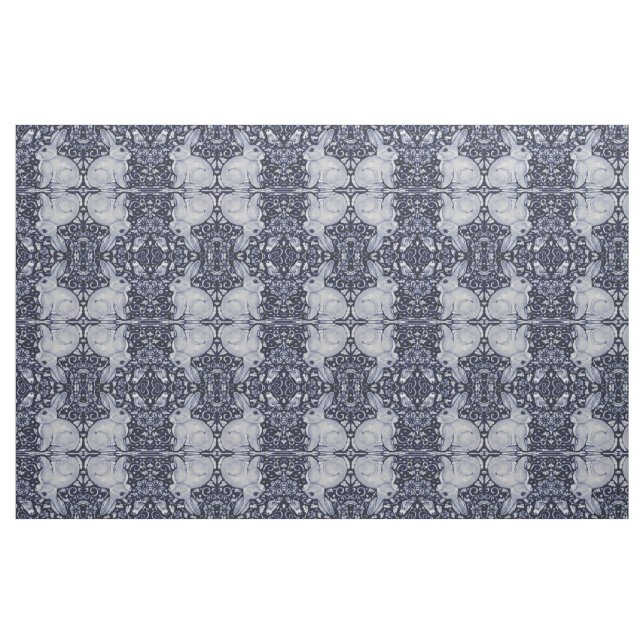 Tecido Dedham Blue & White Rabbit Cerâmica Azulejo Art (Fat Quarter)