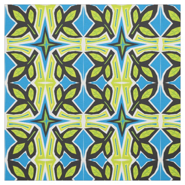 Tecido Deixa azulejo no estilo africano arte popular azul (Modelo)