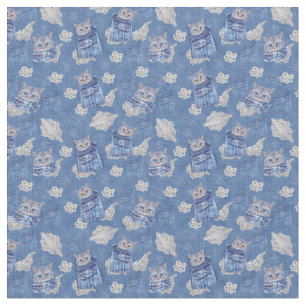 Tecido Denim Jeans com Gatinhos e Repetições de rendas