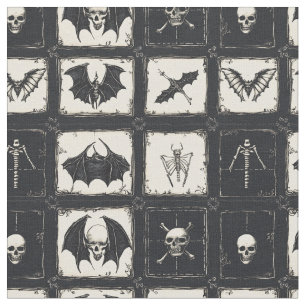 Tecido Denim Quilt com Bats e Skeletons