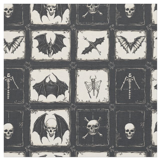 Tecido Denim Quilt com Bats e Skeletons (Detalhe)