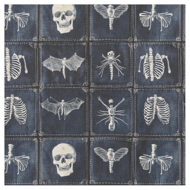 Tecido Denim Quilt com Skulls & Insetos (Detalhe)