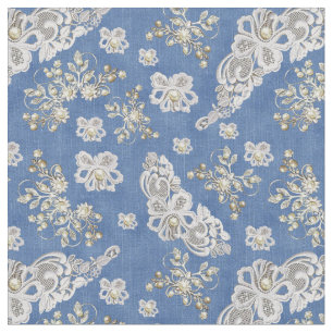 Tecido Denim Texturizado Lace e Pérolas