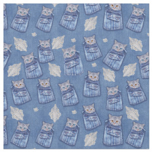 Tecido Denim texturizou Kitten Fun Repete