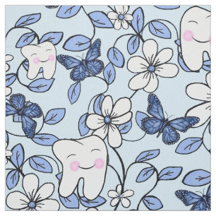 Tecido Dente/Floral dentário em Blues