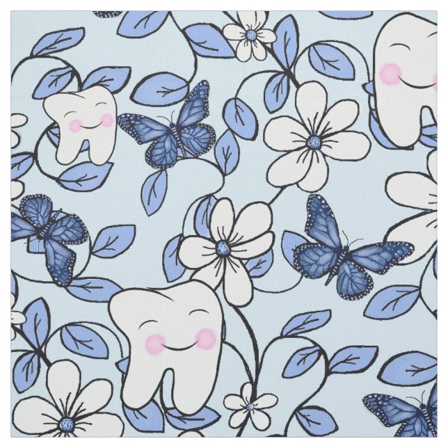 Tecido Dente/Floral dentário em Blues (Modelo)