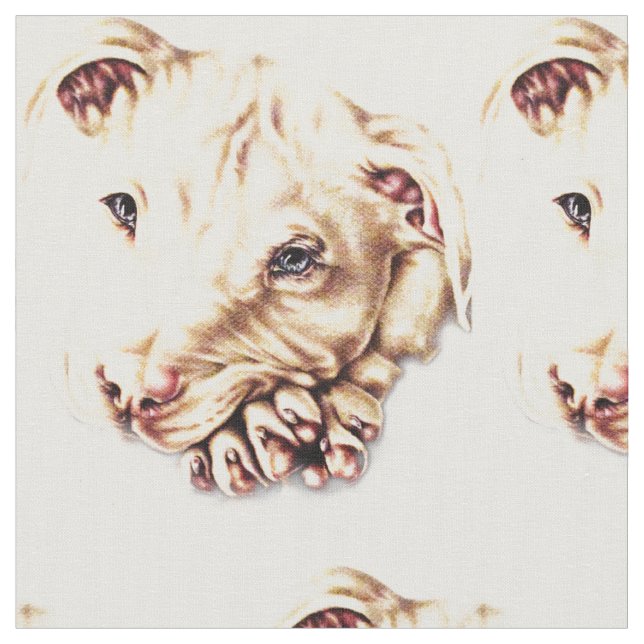 Tecido Desenho bonito de Pitbull com patas dobradas (Detalhe)