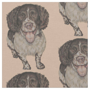 Tecido Desenho bonito do Spaniel feliz
