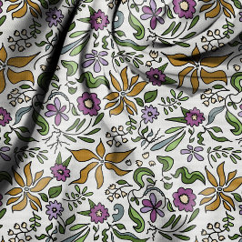 Tecido Desenho Botânico de Flores Douradas Desenhadas à M