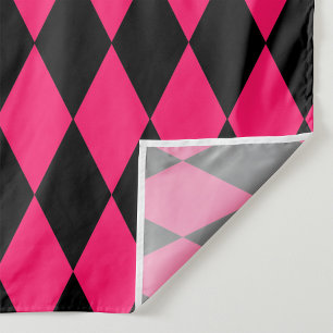 Tecido Desenho de Diamantes Xadrez Harlequim Preto Rosa