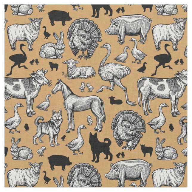 Tecido Desenho De Fazenda Vintage  (Detalhe)