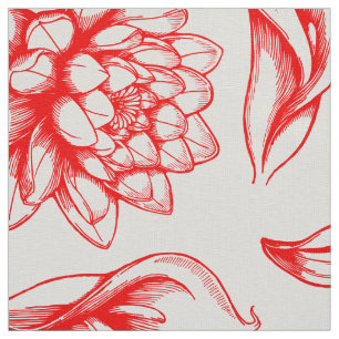 Tecido Desenho De Flores De Vintagem Branca E Vermelha