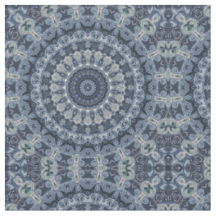 Tecido Desenho de Mandala Azul e Prateado