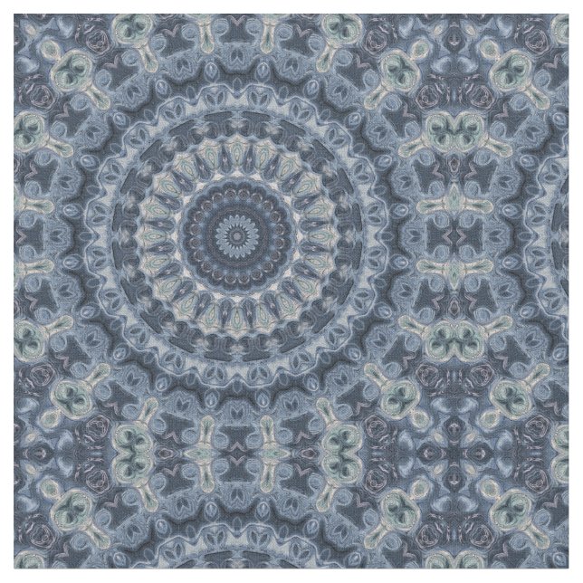 Tecido Desenho de Mandala Azul e Prateado (Detalhe)