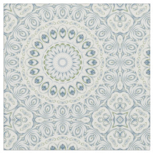 Tecido Desenho de Mandala Sereno em Azul e Verde