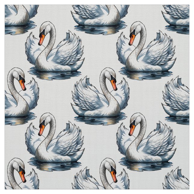 Tecido Desenho de padrão de aves cisnes em branco  (Modelo)