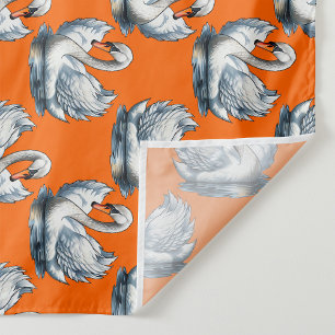 Tecido Desenho de padrão de aves cisnes em laranja