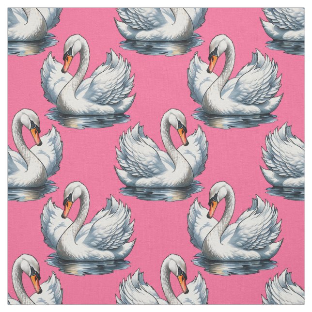 Tecido Desenho de padrão de aves cisnes em rosa (Modelo)