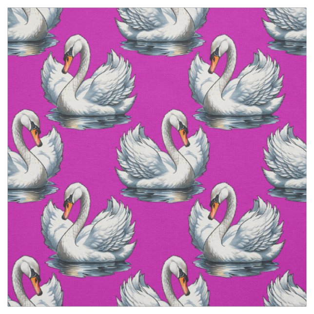 Tecido Desenho de padrão de aves cisnes em roxo (Modelo)