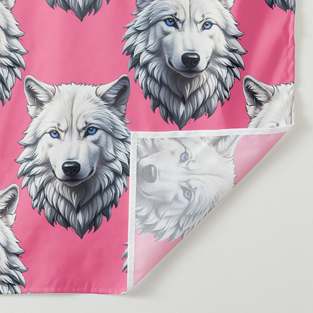Tecido Desenho de padrão de cabeça de lobo branco rosa (Criador carregado)
