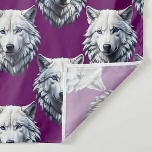 Tecido Desenho de padrão de cabeça de lobo branco roxo