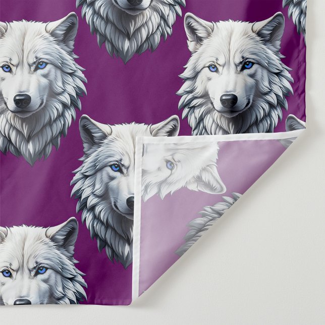 Tecido Desenho de padrão de cabeça de lobo branco roxo (Criador carregado)