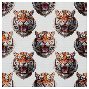 Tecido Desenho de padrão de cabeça de tigre branco