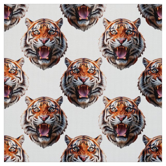 Tecido Desenho de padrão de cabeça de tigre branco (Modelo)