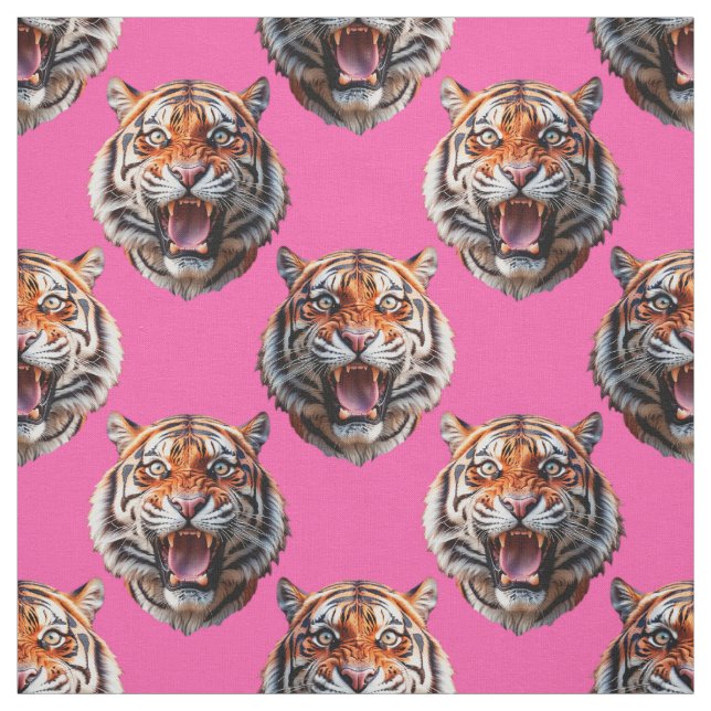 Tecido Desenho de padrão de cabeça de tigre rosa (Modelo)