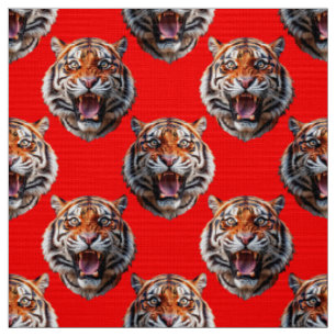 Tecido Desenho de padrão de cabeça de tigre vermelho
