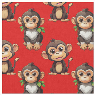 Tecido Desenho de padrão de macaco vermelho