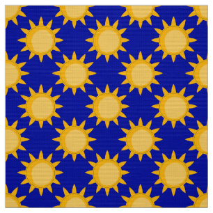 Tecido Desenho de padrão de sol brilhante em azul