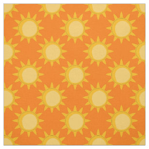 Tecido Desenho de padrão de sol brilhante em laranja