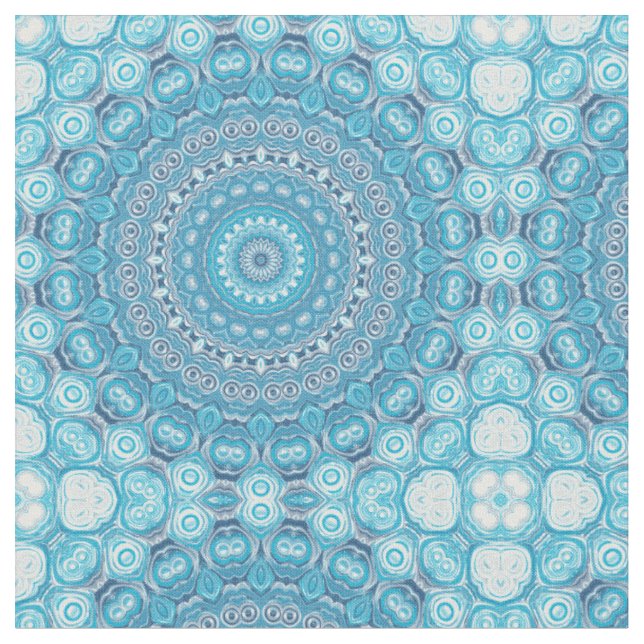 Tecido Desenho de Padrão Mandala Azul e Branco (Detalhe)